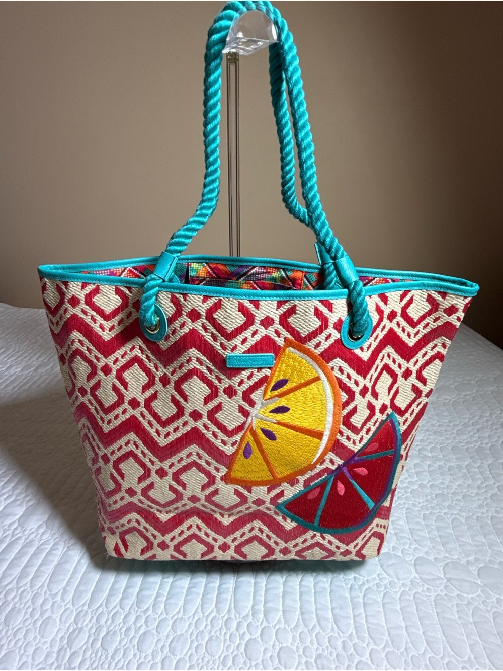 Vera Bradley Citrus Print Tote Bag w/Hidden Bottom Zip Compartment